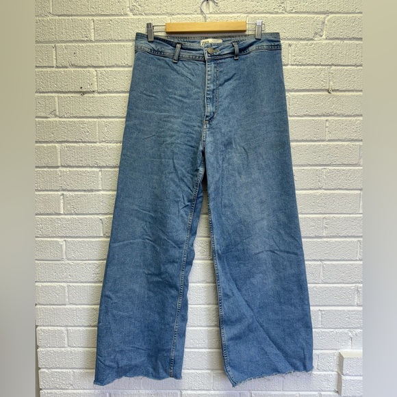 Zara Denim - ZARA Marine Size 12 Blue Wide Stretchy Tight Jeans High Rise